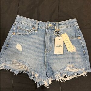 Retro High Rise Distressed Denim Shorts